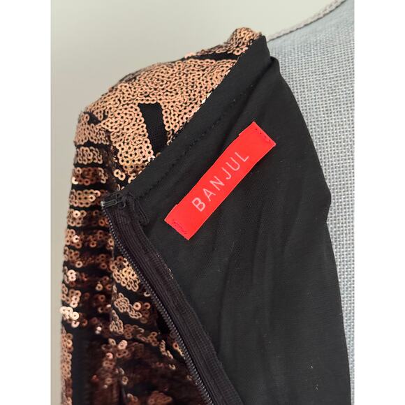 Banjul Faux Wrap Black Rose Gold Sequence Cocktail Party Dress Women's Size S - Picture 7 of 13